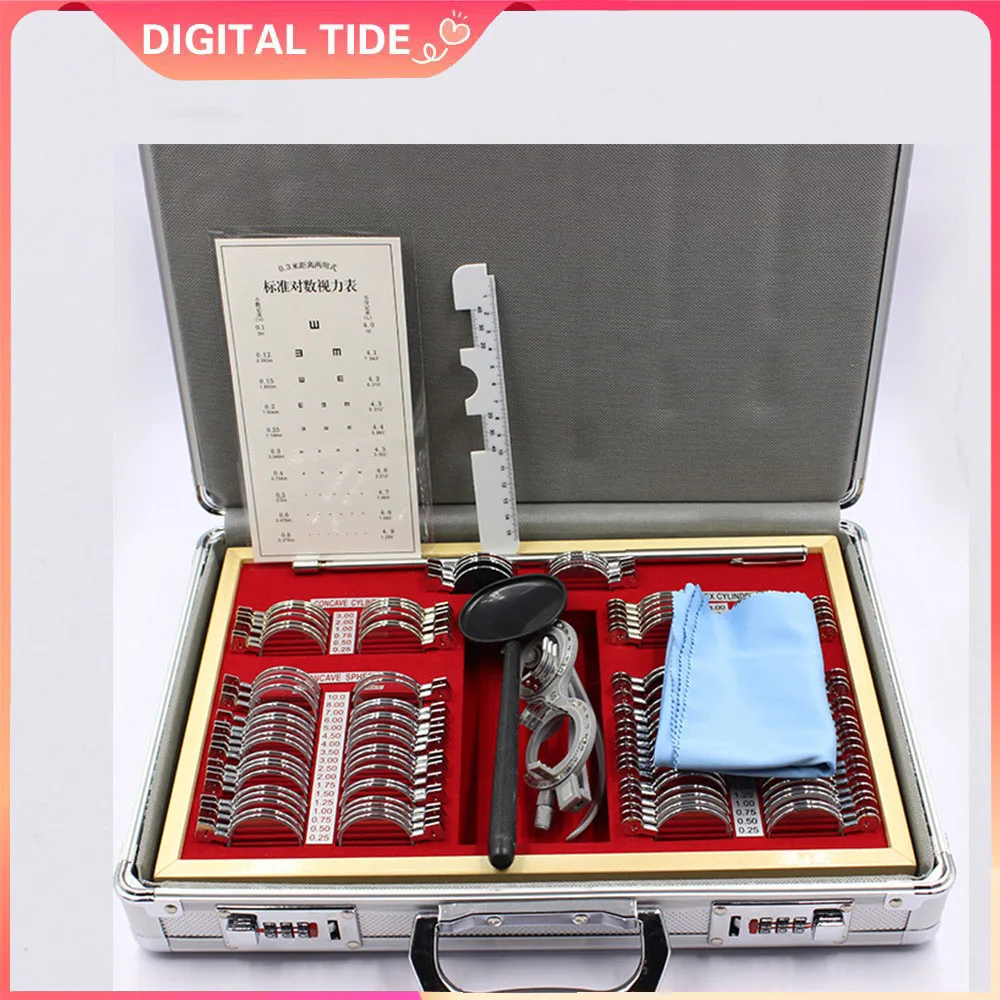 Optometry Kit with Portable Aluminum Case Eye Chart for Optometrists Vision Testers 104Pcs Optical Trial Lens Set