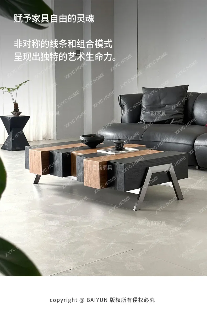 X-S    minimalist walnut generous coffee table with storage household living room model villa high-end coffee table HG