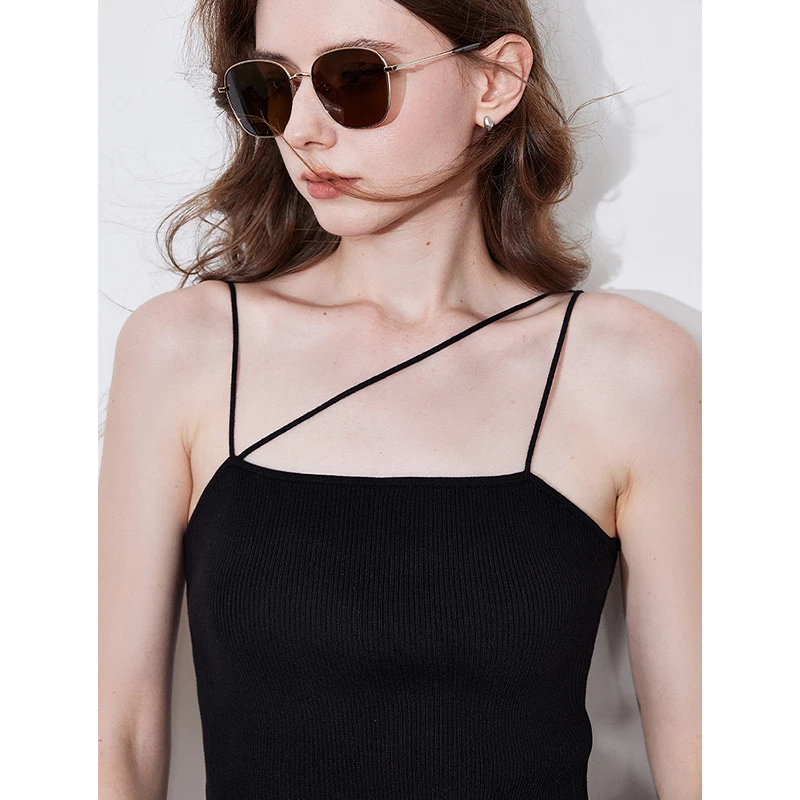 TOYOUTH Women Vest  2025 Spring New Asymmetrical Slim Fit Sexy Knitted Camisole Tank Tops