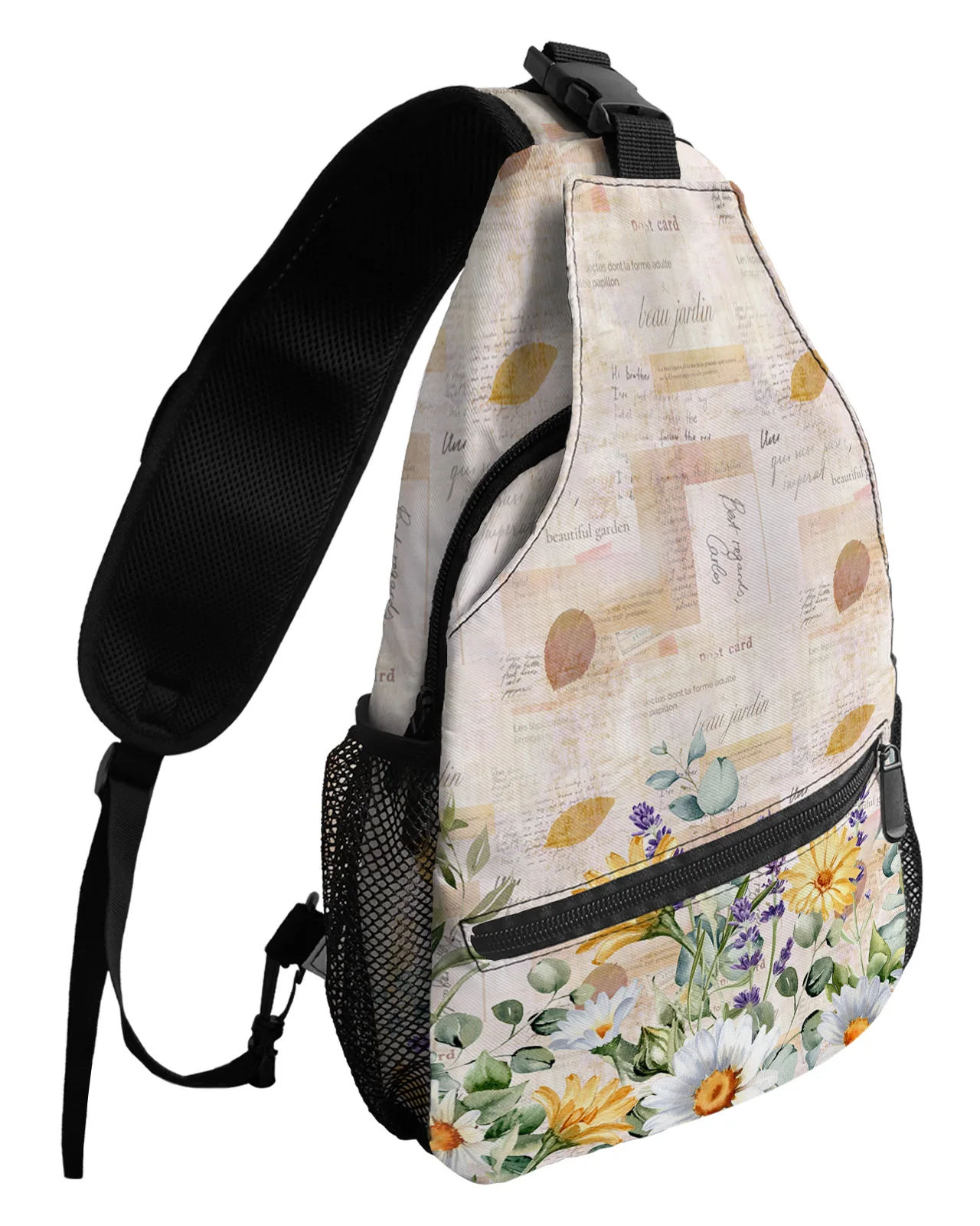 Flowers Daisies Lavender Chest Bag for Man Women Casual Crossbody Bag Travel Shoulder Bag Large Capacity Sling Bag