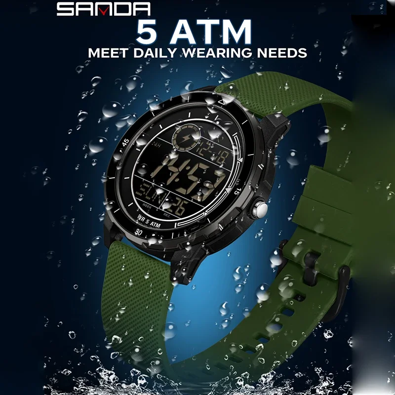SANDA 새로운 패션 남성 스포츠 시계 야외 다기능 방수 시계 LED 빛나는 전자 아날로그 디지털 남성 시계