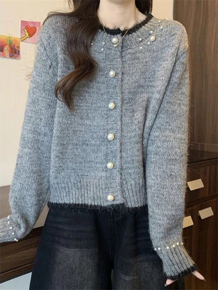 

Женский миниатюрный вязаный кардиган с цветными блоками - весна-осень 2023, новый корейский повседневный универсальный модный легкий топ