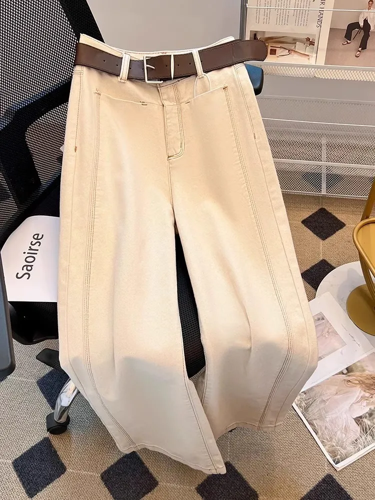 

Мужские джинсы премиум-класса бежевого цвета, повседневные, свободного кроя, прямые, из денима, в американском стиле, весна-осень, новый тренд, бренд Ins Waed out