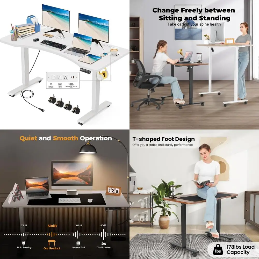 Mesa curvada ergonômica de altura ajustável, 48 "x 24", para escritório doméstico e estação de trabalho de computador