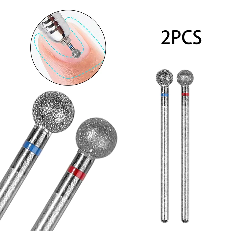 2Pcs Small Round Head Nail Drill Bits Exfoliator Electric Detail Rotary Tungsten Steel Polishing Pedicure Cleaning Tool