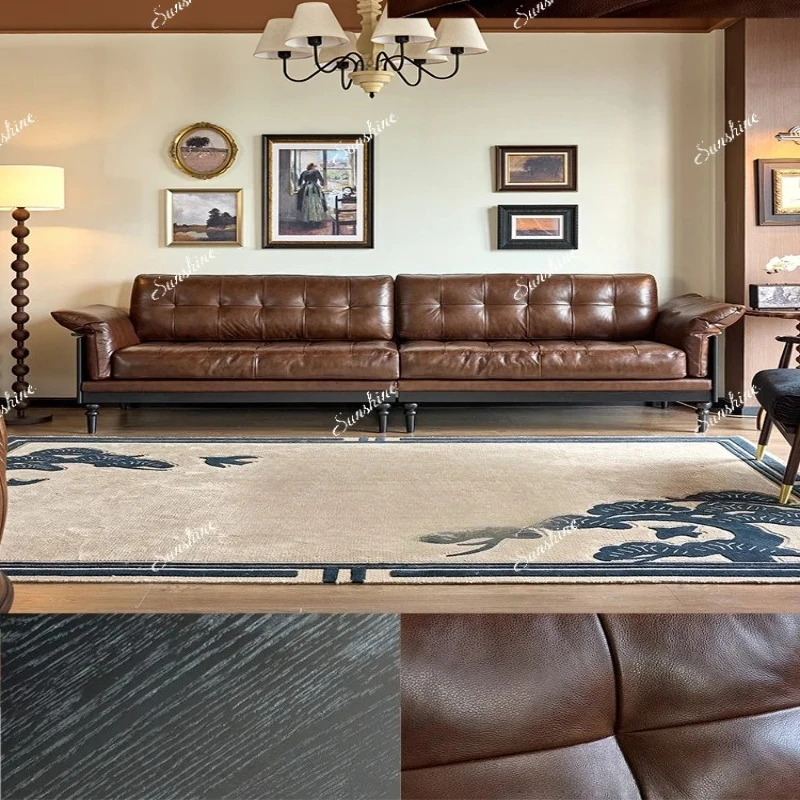 Living room American new black high-end straight row solid wood leather  FT