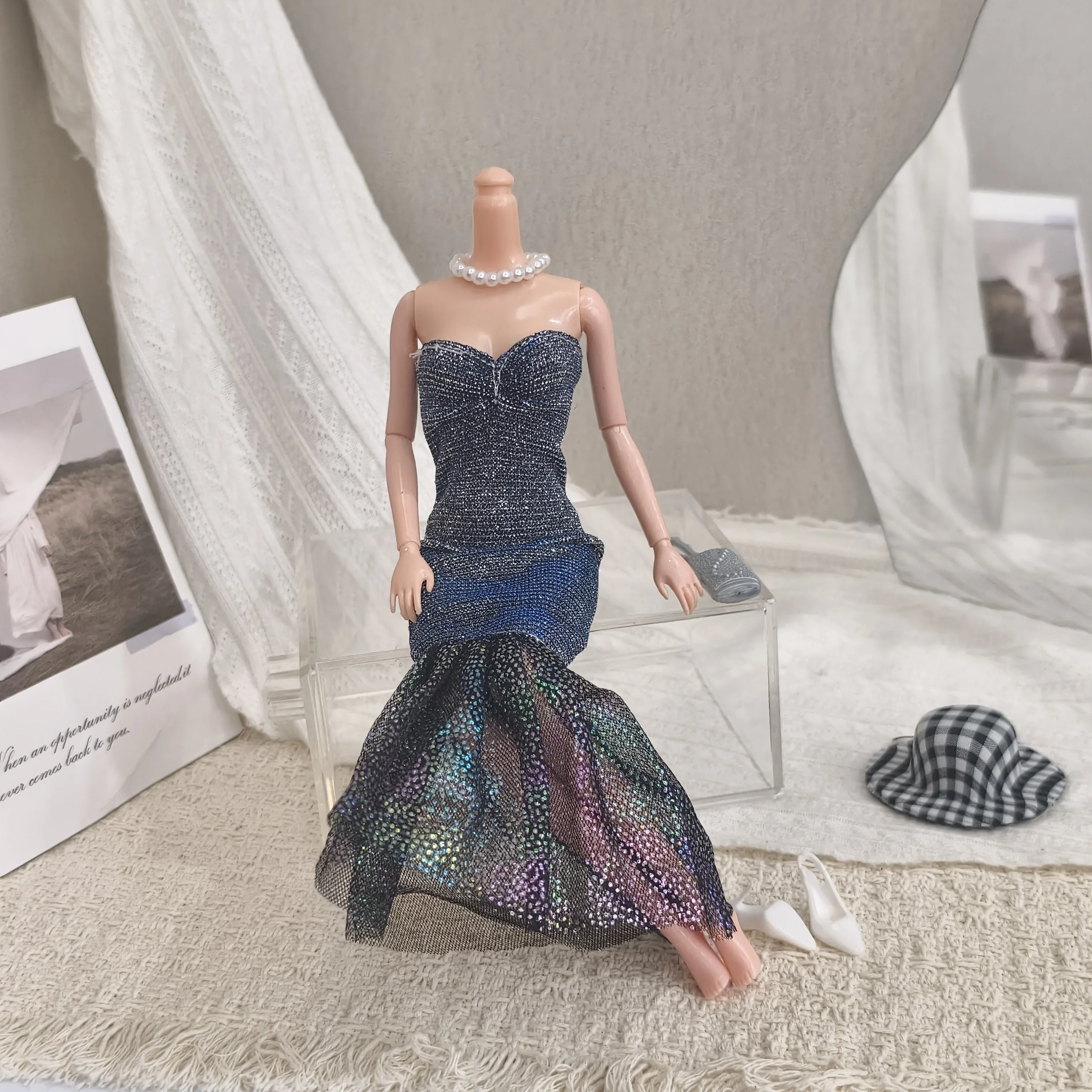 Fashion Evening Gown Glitter Fishtail Skirt Elegant And Luxury Dress For 1/6 FR Babi Supermodel Doll Birthday Dress Up Clothes