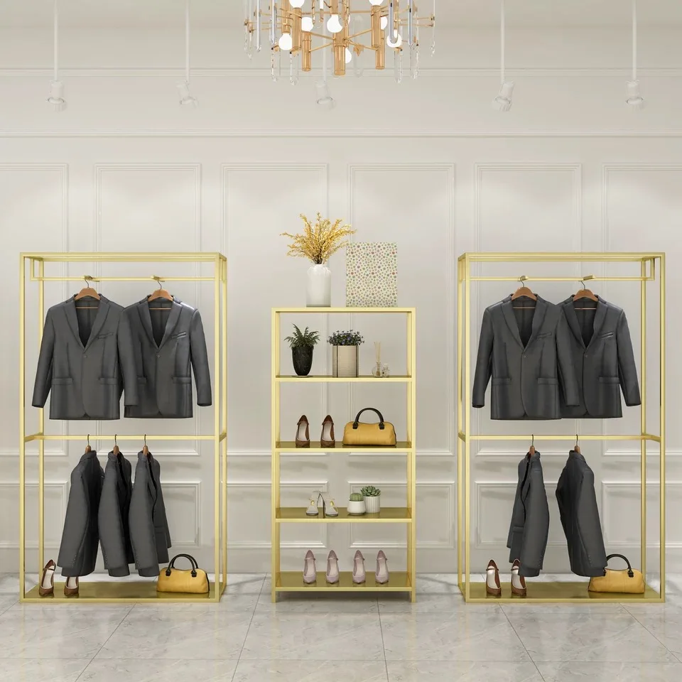 Espositore per abbigliamento per negozio di indumenti per abiti da ballo di nozze in metallo dal design semplice all'ingrosso per il montaggio del negozio