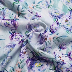 1 meter X 1.4 meter Blue Floral Dress Fabric Soft Viscose Rayon Material Summer