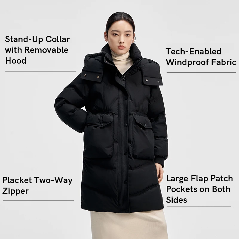 Chericom Piumino di media lunghezza Tasche con patta grandi Cappuccio staccabile Nuovo design trapuntato Vestibilità ampia Elegante piumino Y308135Y
