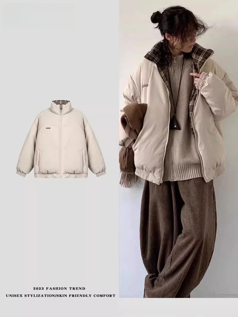 

Autumn Winter Cotton Jaet Collar Patchwork Loose Casual ex College Sle Couple Outerwear Youth Faion Warm Long Sve