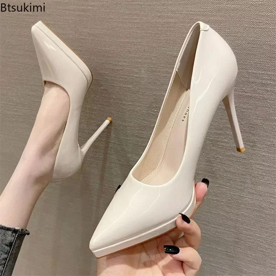 

2025 Women's Sexy High Heels Pumps Patent Leather Platform High Heels Shoes Club Party Pointed Toe Stiletto Female Office Shoes