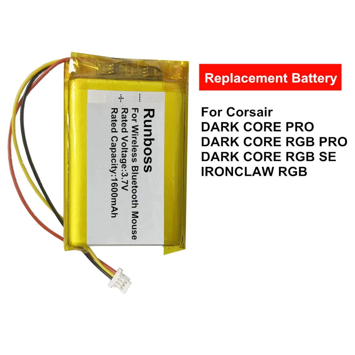 New 3.7V 1600mAh Li-Polymer Battery For Corsair DARK CORE RGB PRO SE Wireless Bluetooth Mouse