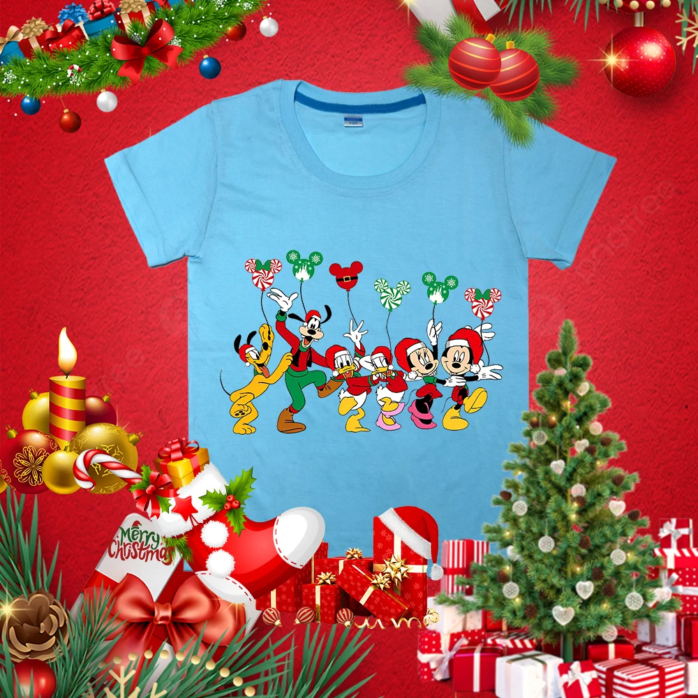 

Merry Christmas Mickey and Friends Printed Kids T-shirt Summer Children's Cotton Short Sleeve Suitable for Boys and Girls