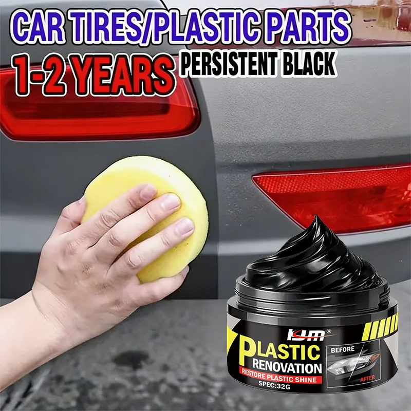 KJM Plastic Restorer 32G Long-Lasting Car Exterior Interior Trim Restoration Kit for Faded Aged Plastic Parts and Trim Repair