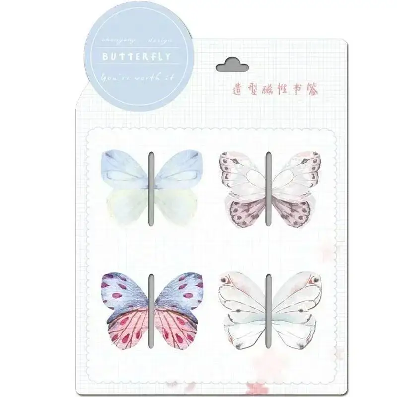 New 4 Pack Cute Butterfly Magnetic Bookmarks Creative Animal Decoration Bookmarks Students Learning Reading Marking Stationery