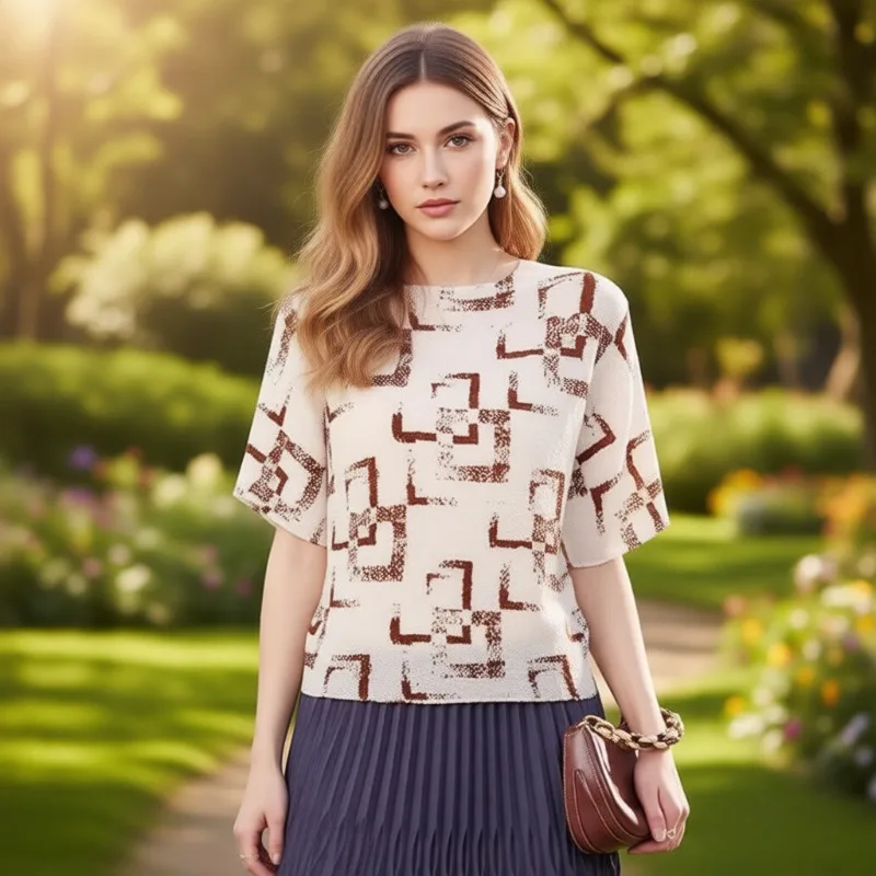 

Miyake Folds 2026 New Women T-shirt Simple Loose Casual Versatile Thin Blouse Thin Stretch Bottoming Shirt Translucent Clothing