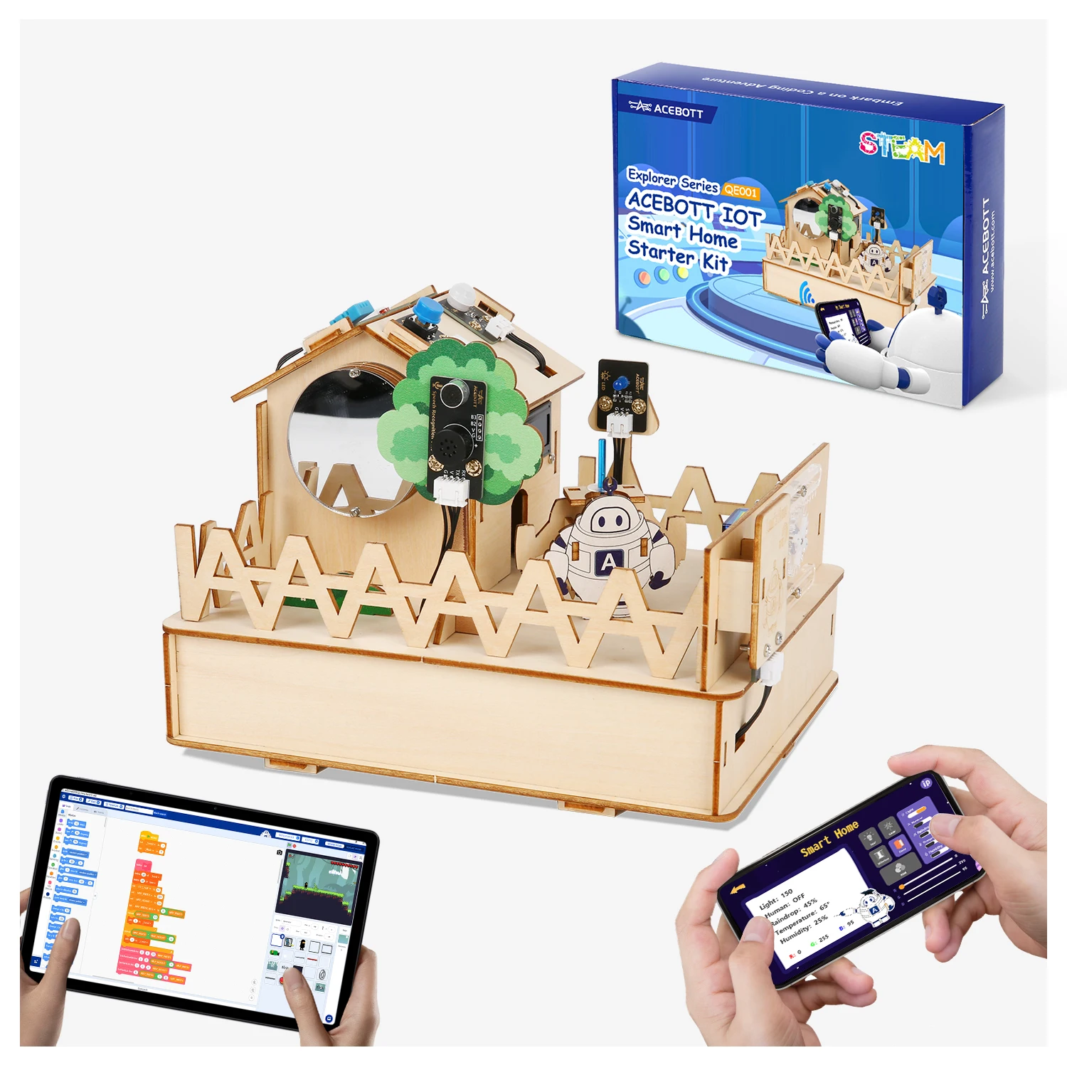 ACEBOTT Smart Home STEM STEAM Starter Kit Casa De Madera IoT Wifi Programación Bloqueada Para ESP32 Arduino