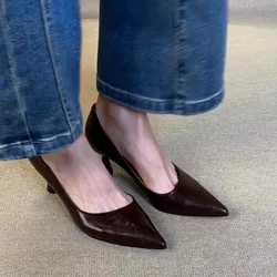 2024 Women's Shallow Mouth Fashionable and Elegant Solid Color Low-cut Single Shoes Comfortable Pointed Toe Simple High Heels