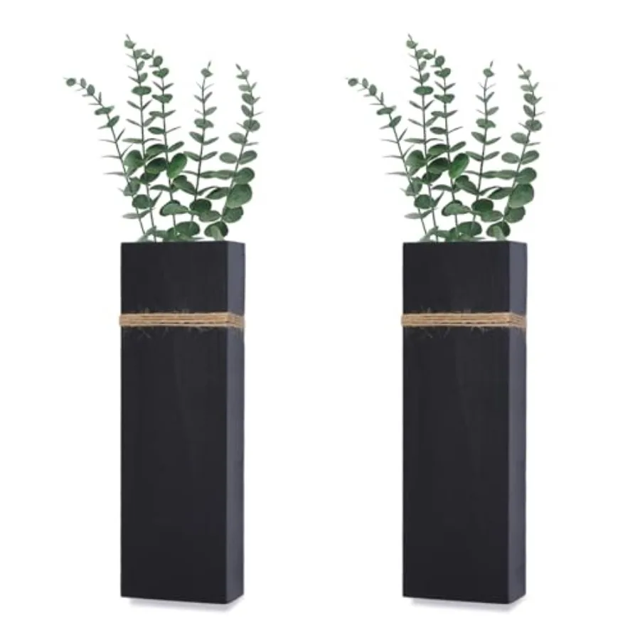 Wall Planters for Indoor Plants-2 Pack Wood Wall Vases for Dried Flowers and Artificial Plants Modern Farmhouse Wooden Vase for