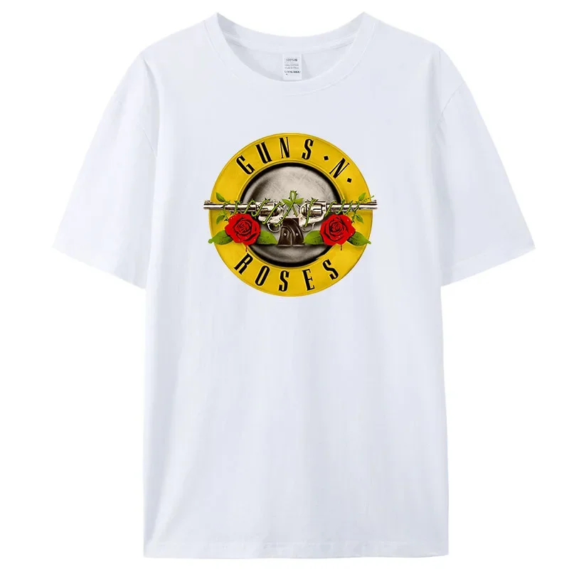 2024 Summer Men Guns N Roses Printed T-Shirt Cotton Hard Rock Band Men And Women Te Hip Hop Music Clothing