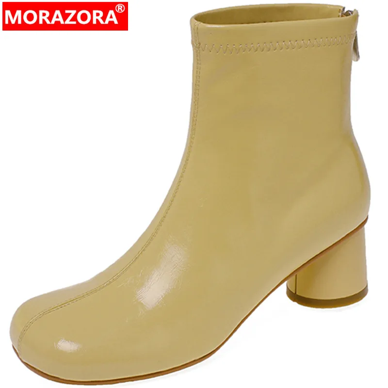 

MORAZORA 2022 New Arrive Sheepskin Women Boots Thick Med Heels Ankle Boots Ladies Fashion Autumn Winter Boots