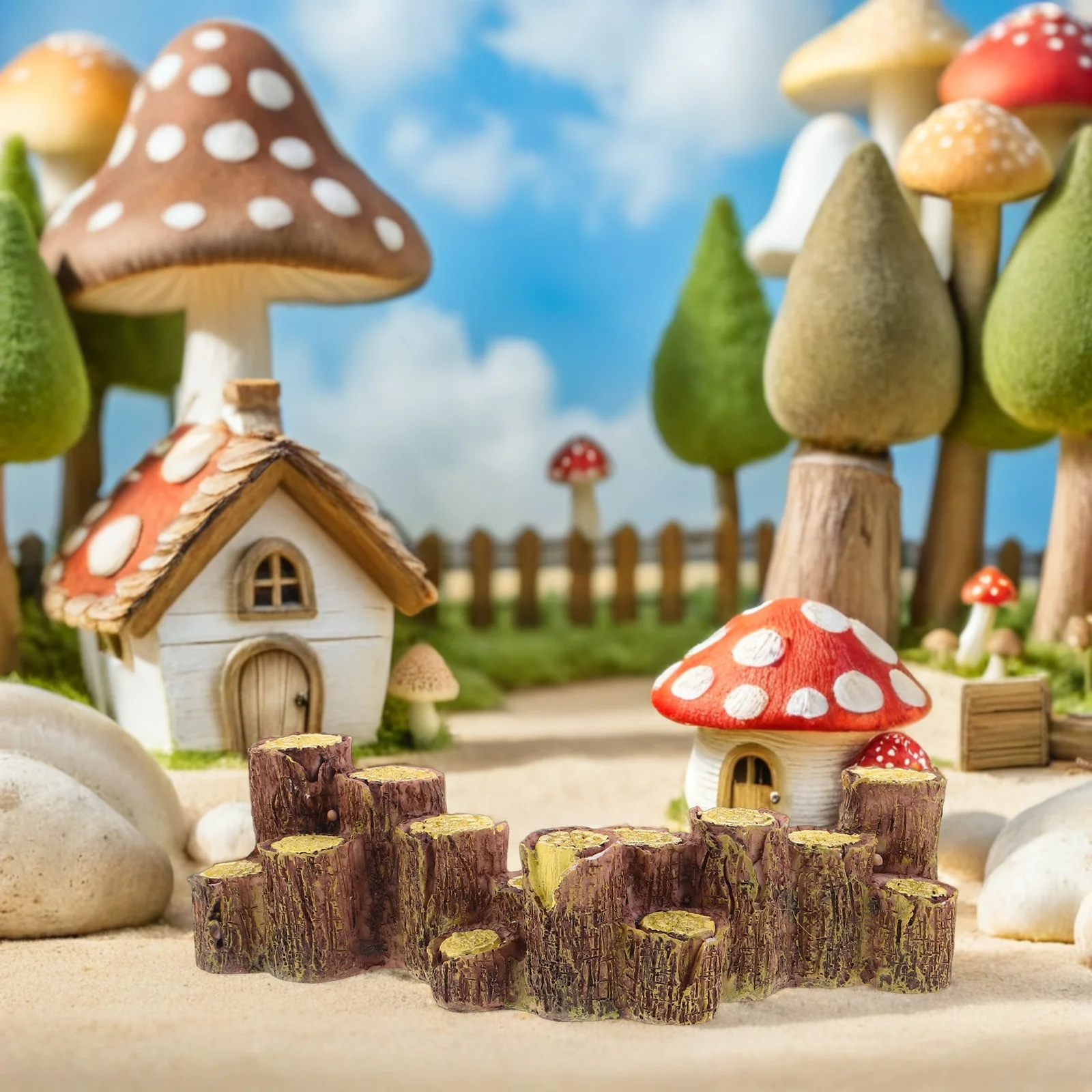 3 uds. De tocón de árbol Artificial de resina, figuritas en miniatura rojas y marrones, accesorios de mesa de arena para micropaisaje de jardín de hadas