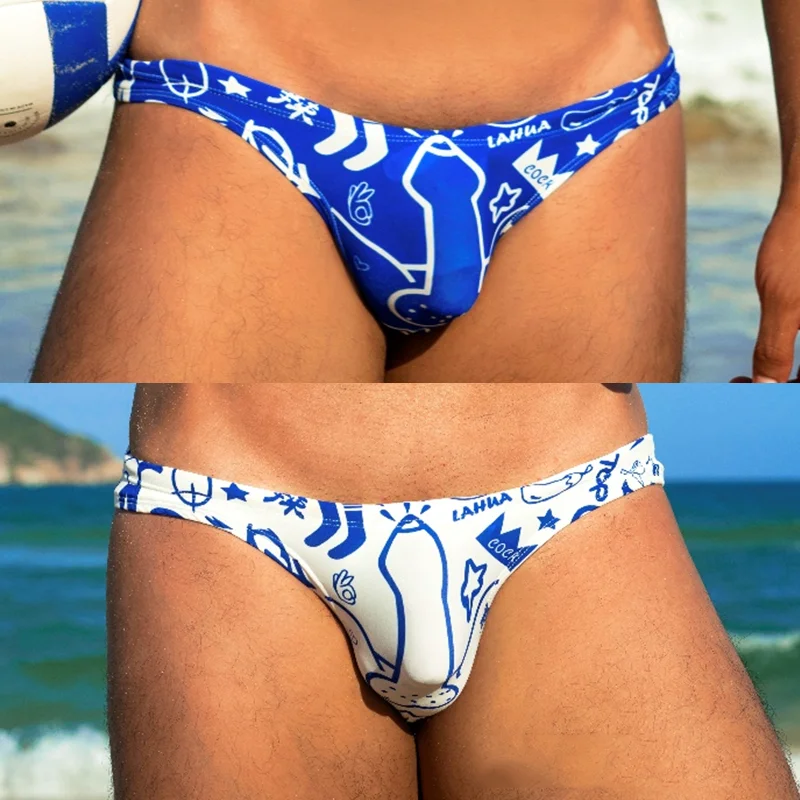 

WG43 white blue sexy low waist tight half pack hip swimsuits hot gay men swimwear beach men swimming bathing suits swim briefs