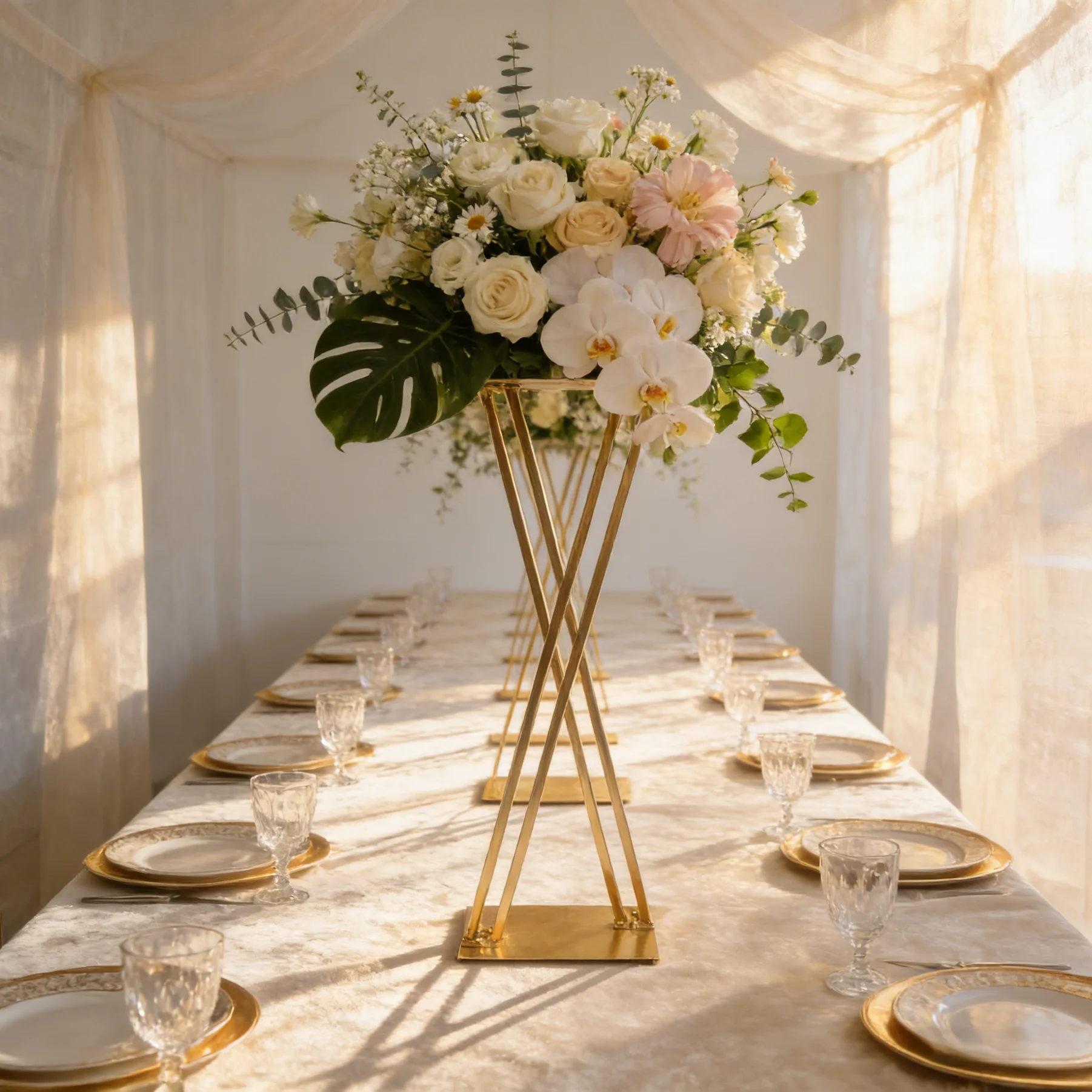 

5PCS Gold Metal Backdrop X-Shaped Flower Stand Wedding Decoration Centerpiece Geometric Vase Holder Event Party Stage Home Decor