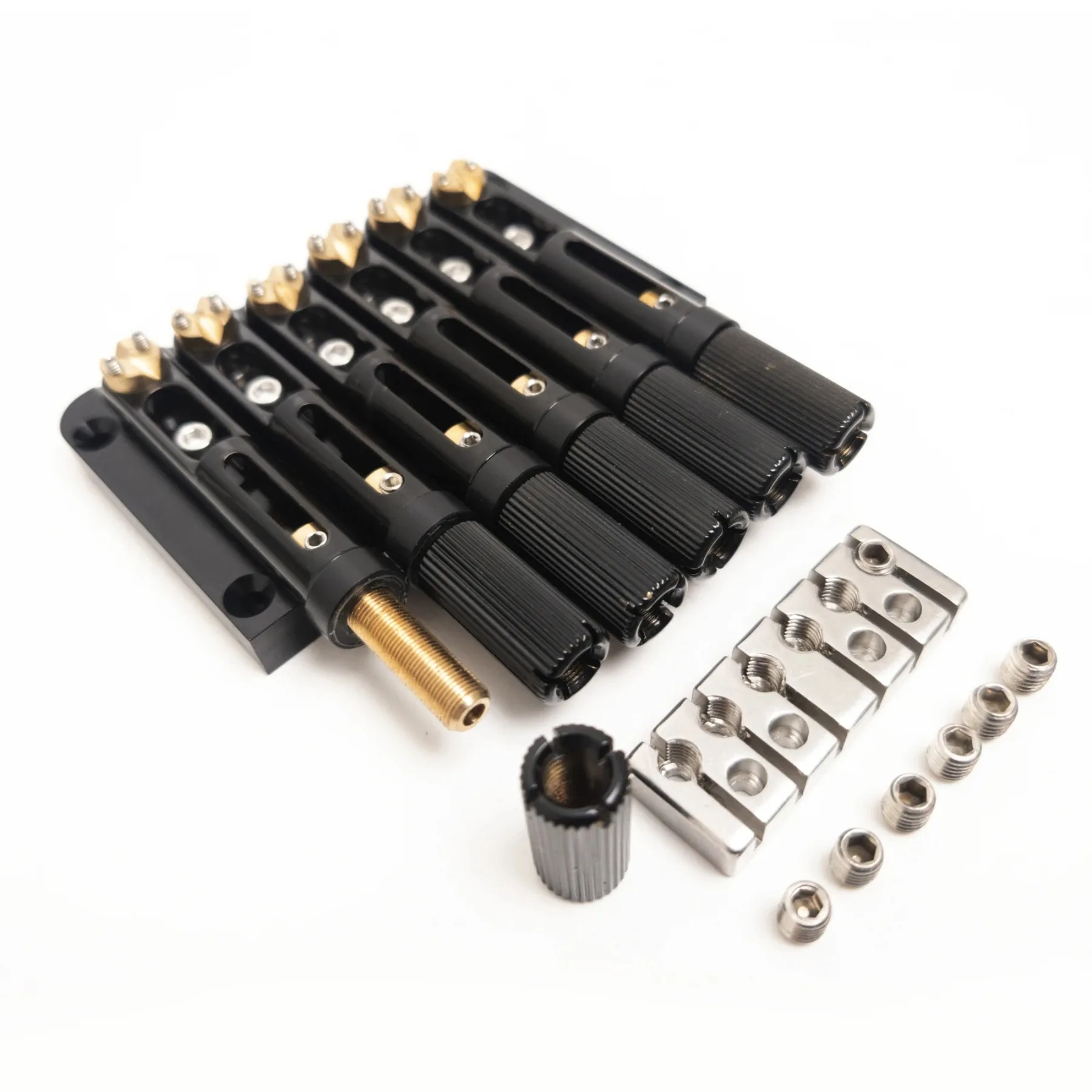 

Black 6-String Headless Guitar Bridge & Tailpiece Replacement Kit, Brass Guitar Bridge with Saddle
