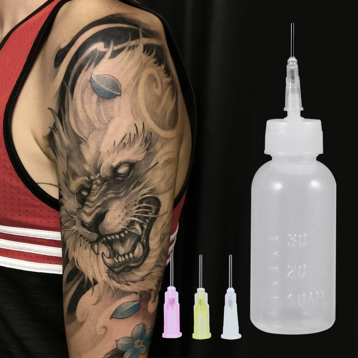 Tattoos Plastic Bottle Set Body Drawing Accessories with Needles (1 Bottle, 4 Plastic Nozzles, 30ml)