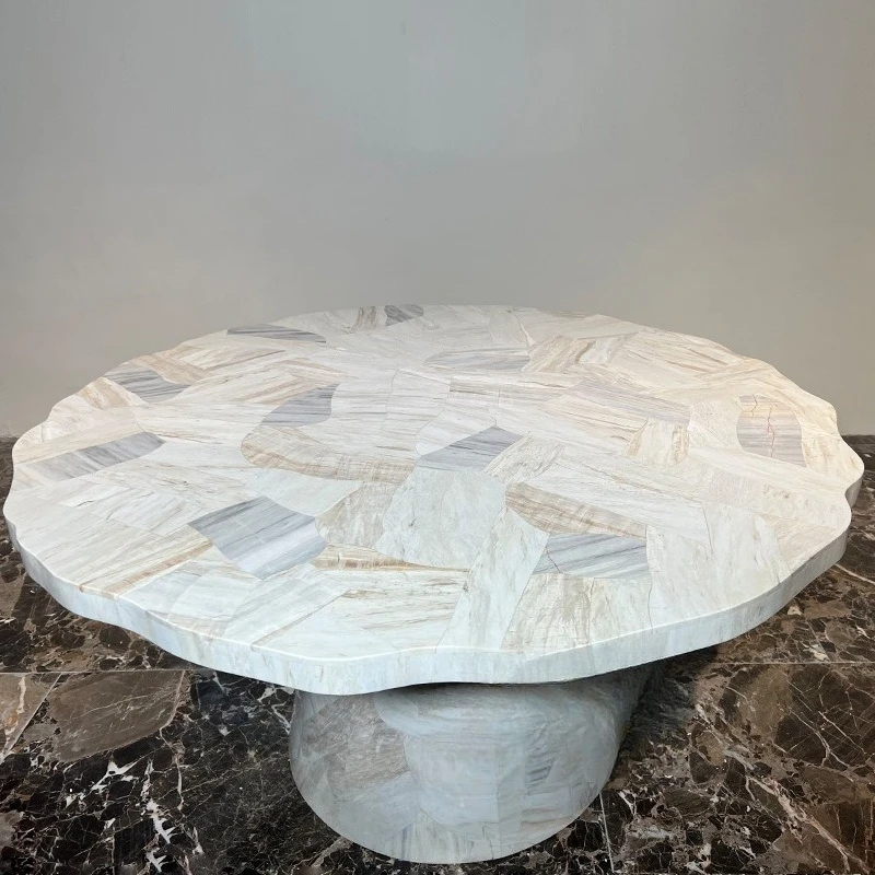 Italian natural marble color matching dining table Villa star hotel 8 people table original ecological high-end luxury dining ta