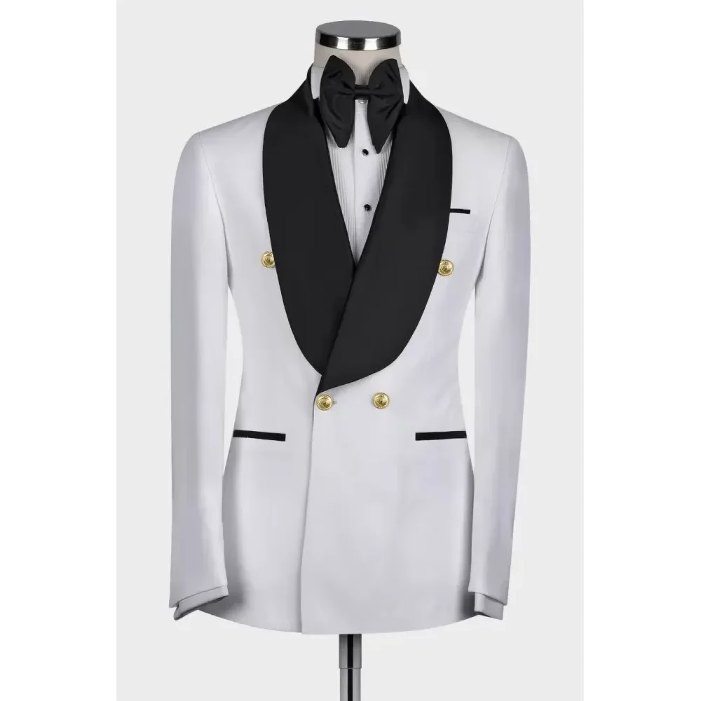 Elegant Shawl Lapel Double Breasted Men Suits Two Piece Fashion Prom Party Dinner Male Suit Slim Wedding Tuxedo (Blazer+Pants)