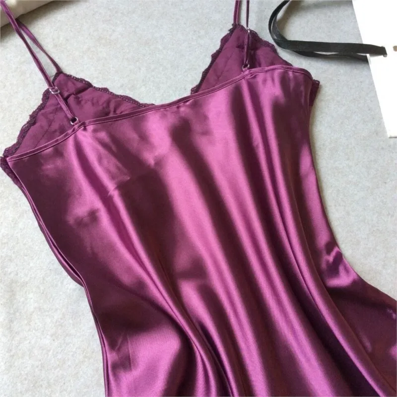 Camisón De encaje De rayón con cuello en V para mujer, Sexy, correa De espagueti, cintura delgada