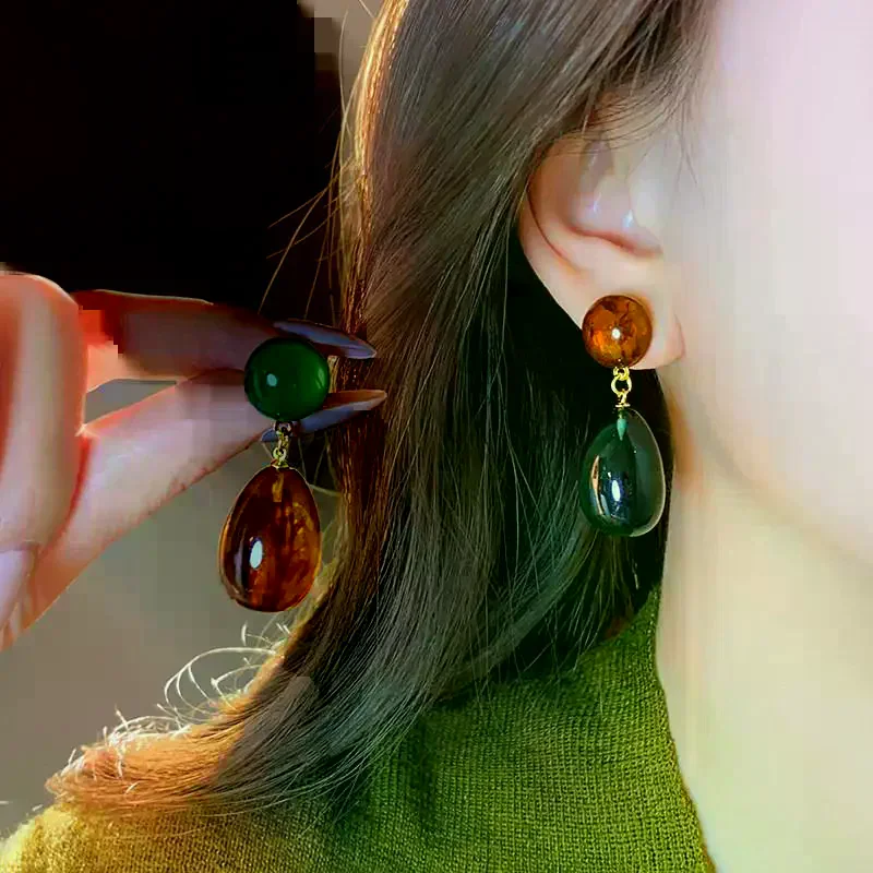 Geometric Circular Resin Earrings Water Droplet High-End and Light Luxury Jewelry Accessories Gifts for Women and Girls Vintage