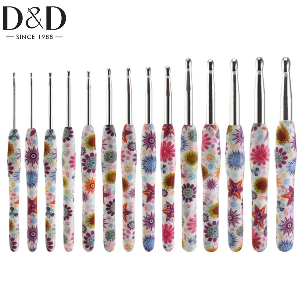 D&D 1pcs 2.25mm-10mm 14 Sizes Crochet Hooks Ergonomic Soft Grip for Beginners&Crochet Lovers Aluminum Crochet Hook