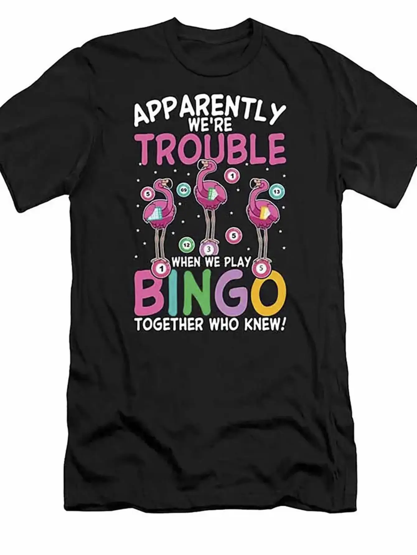 Fun Flamingo Bingo Game Night Printed T-Shirt, 1pc, 100%, Seasonal Casual Men'S T-Shirt, Round Neck Pure Short Sleeved T-Shirt, Outdoor Sports Holiday Gift