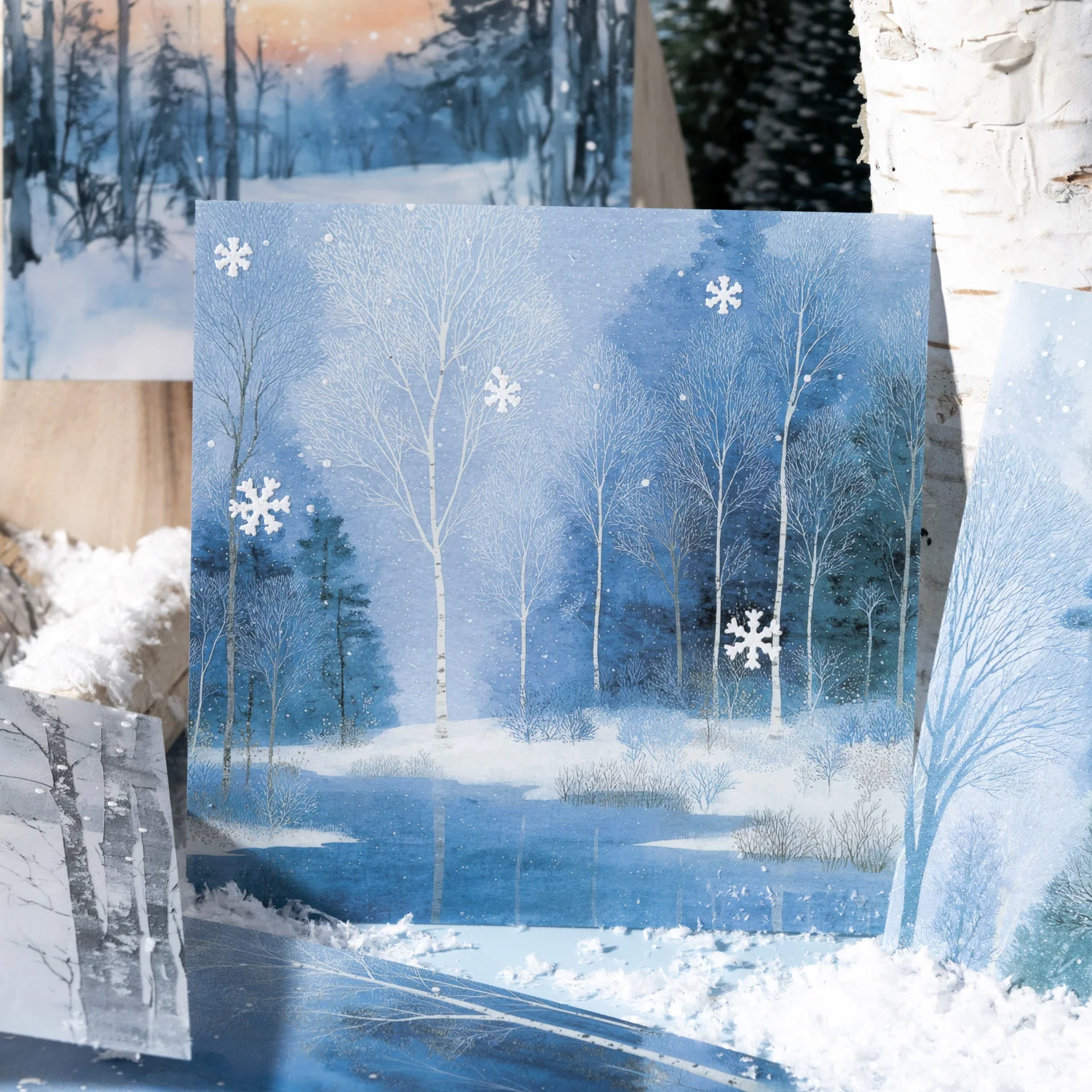 10 Blatt/Beutel Winter-Schneeflocken-Thema, realistische Schneepartikel, 3D-Aufkleber-Set für DIY Scrapbook, Handyhülle, Notebook-Hintergrund