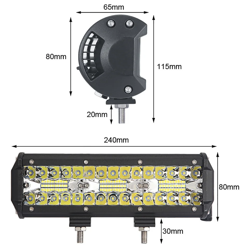 Car LED Strip Light Triocular Three-row 420W 420000LM Work Light Off-road Roof Spotlight 550x42x45