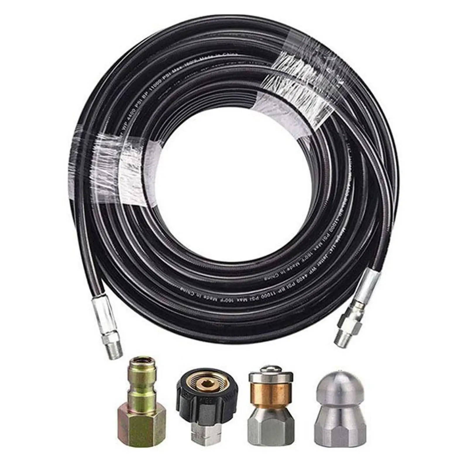 Sewer Jetter Hose 49FT Pressure Washer Hose 5800 PSI Quick Connect Rubber Drain Cleaner Kit for Karcher Compatible Nozzle