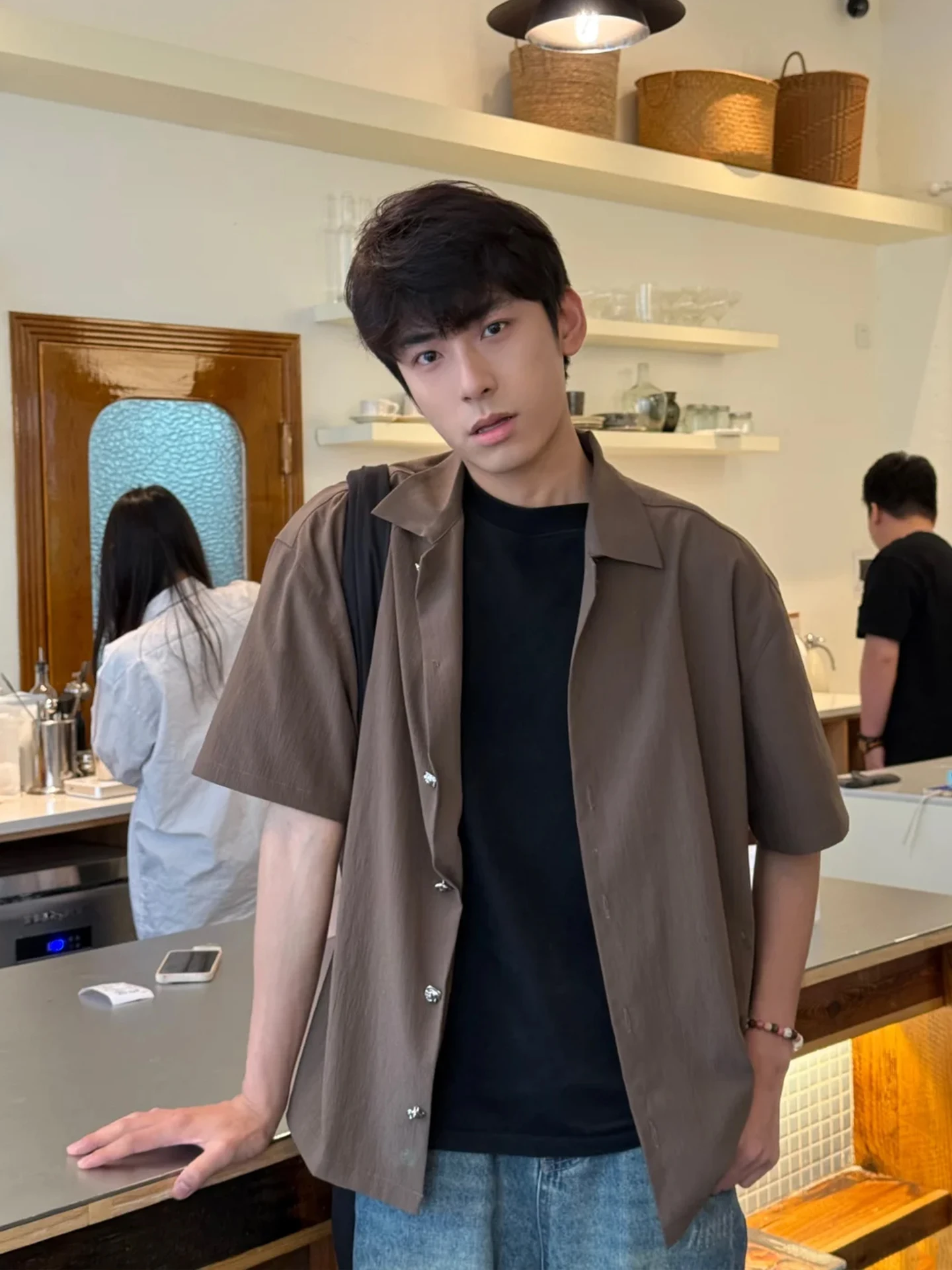 

Cleanfit Men's Summer Ice Room ort Sve irt with Pleated Texture Eternal Flower Casual Sle Loose Fit Breathable