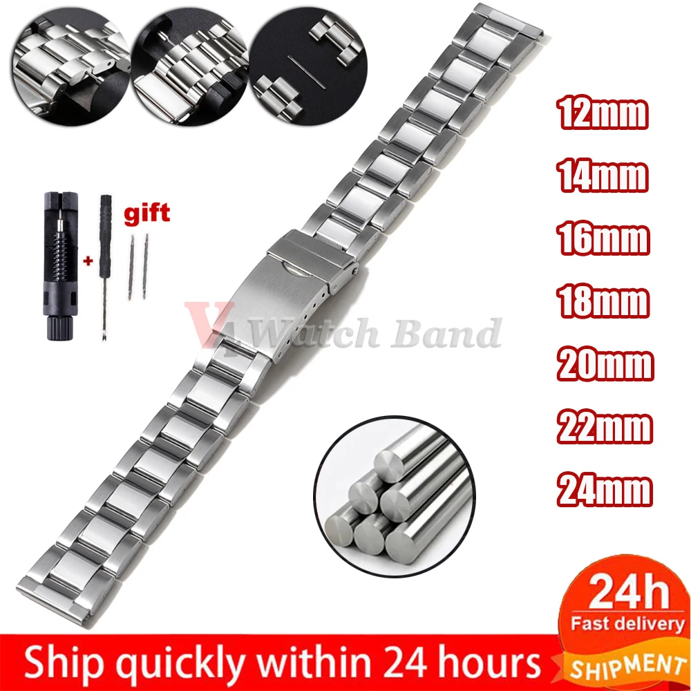 Bracelet en acier inoxydable 12mm 14mm 16mm 18mm 20mm 22mm 24mm Bracelet pour Seiko pour Omega remplacer pour Bracelet de montre en métal Casio