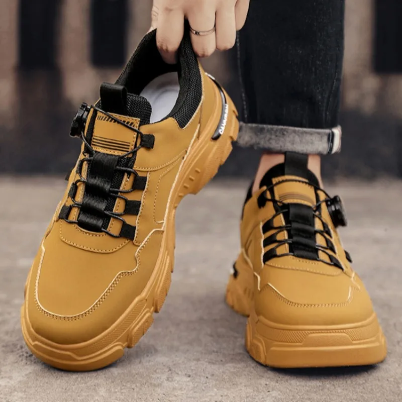Sneakers Man Spring Trend Hot Sale Comfort Soft Soled Casual Shoes for Fashion Rotating Button Male Work Boots Zapatillas Hombre