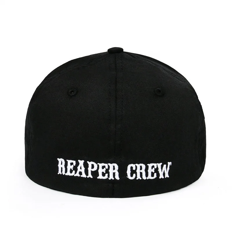 Black Hats Sons Of Anarchy For Reaper Crew Fitted Baseball Cap Women Men Letters Embroidered Hat Hip Hop Hat For Men Bone