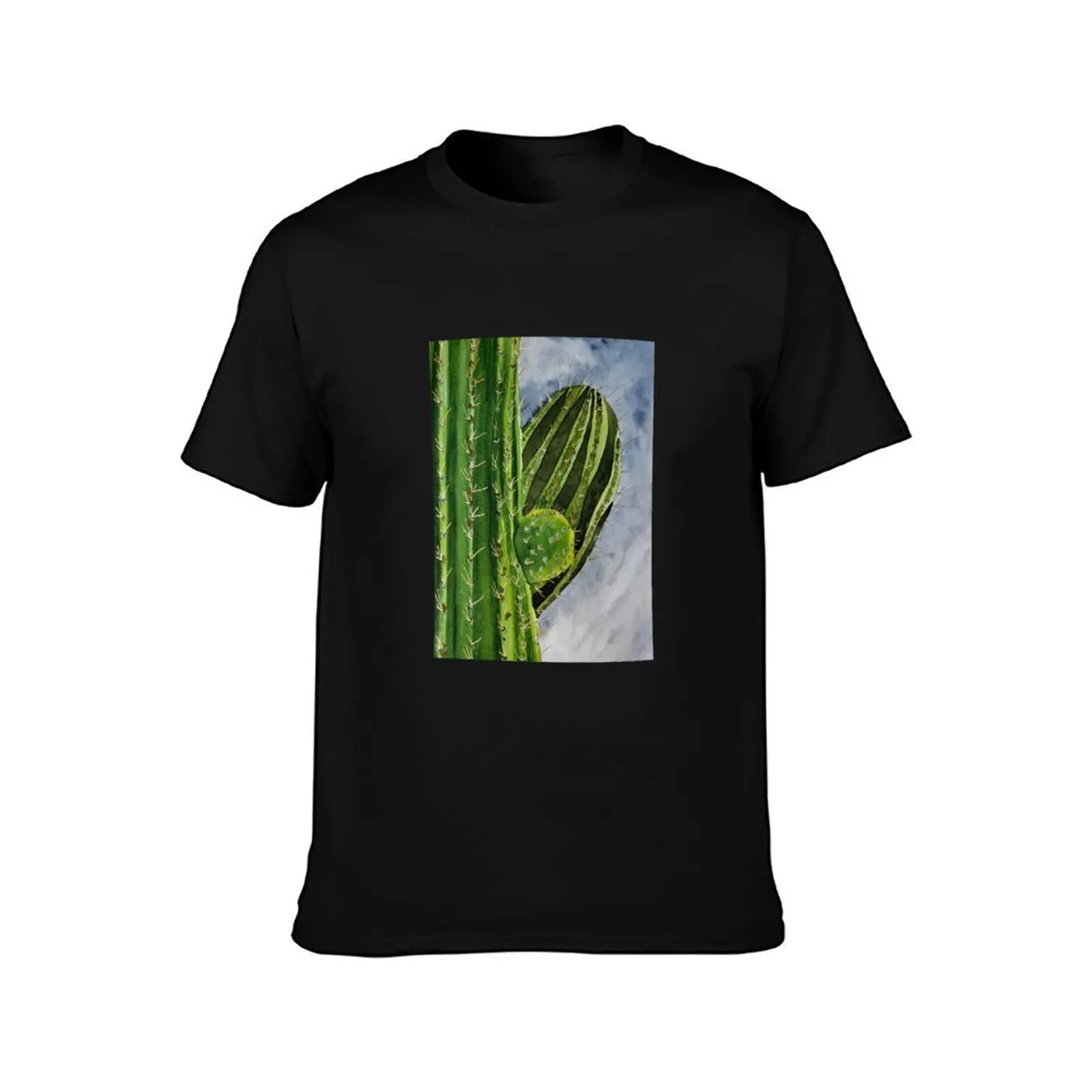 Saguaro Cactus T-Shirt, Summer Casual Cotton Tee, Oversized Streetwear Tops, Vintage Graphic Print, Loose Fit Short Sleeve