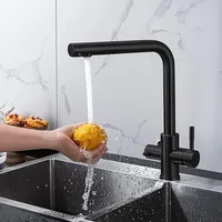 Kitchen Tap 360° Swivelling Brass Mixer Tap 3-Way Sink Tap with ABS Bubbler Suitable for Sinks Black Kitchen Faucet