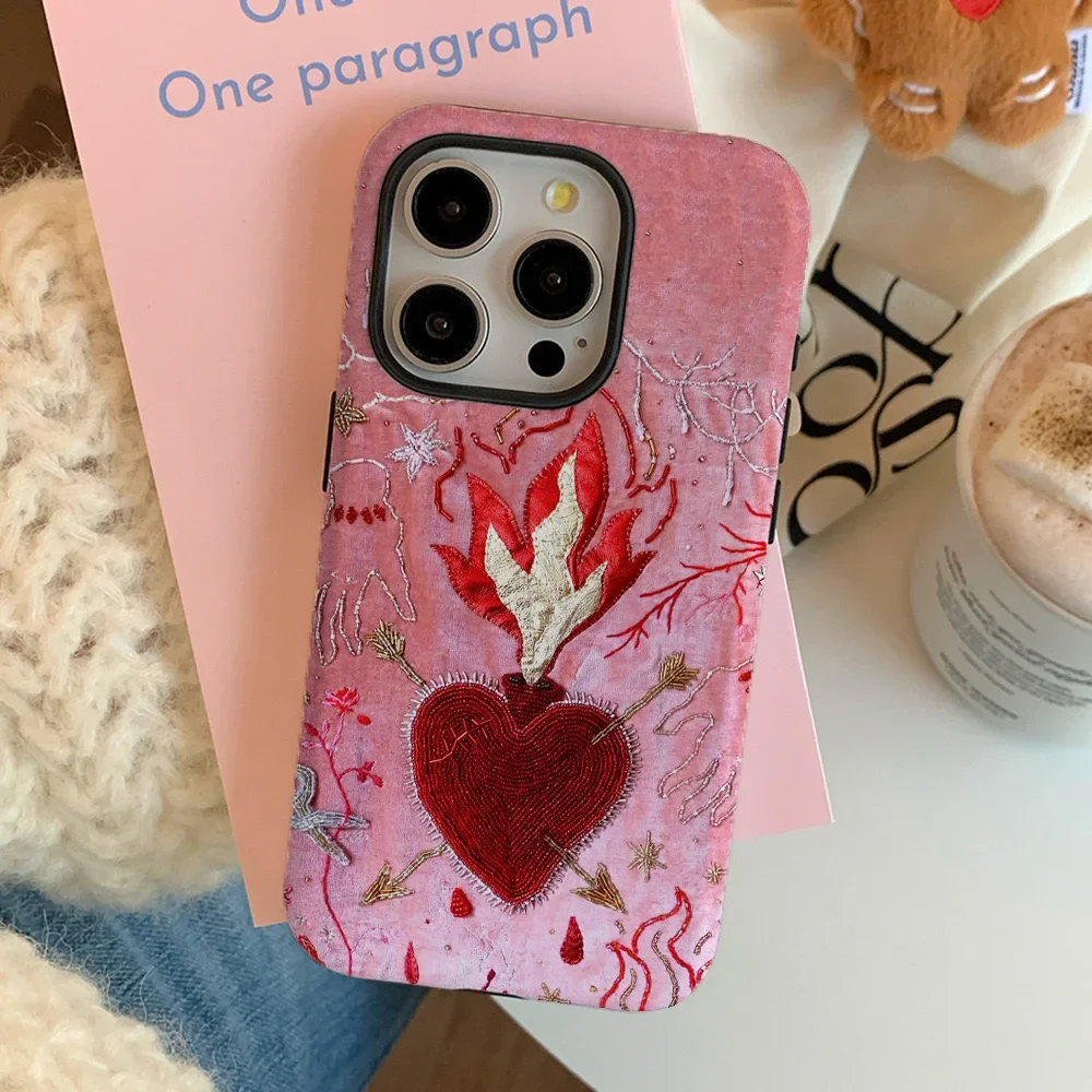 Ins Heart Retro Flame Love Phone Case for IPhone 16 15 14 11 12 13 Pro Max 11 Pink Geometric Animal Phone Case for IPhone XR MAX