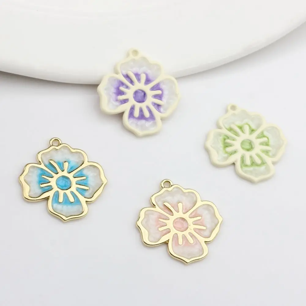 Zinc Alloy Enamel Gradient Clover Flowers Charms Pendant 10pcs/lot For DIY Fashion Jewelry Making Finding Accessories