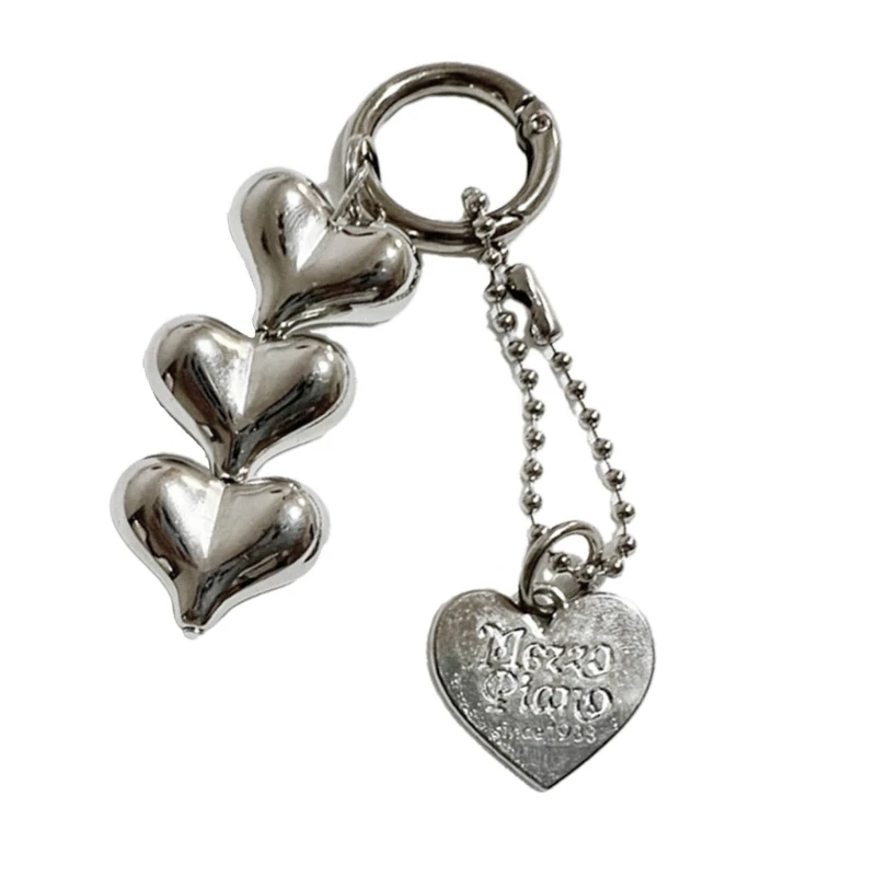 Y2K Heart Pendant Keychain Pendant Alloy Material Silver Color Bag Jewelry Perfect for Mobile Device Bag Camera