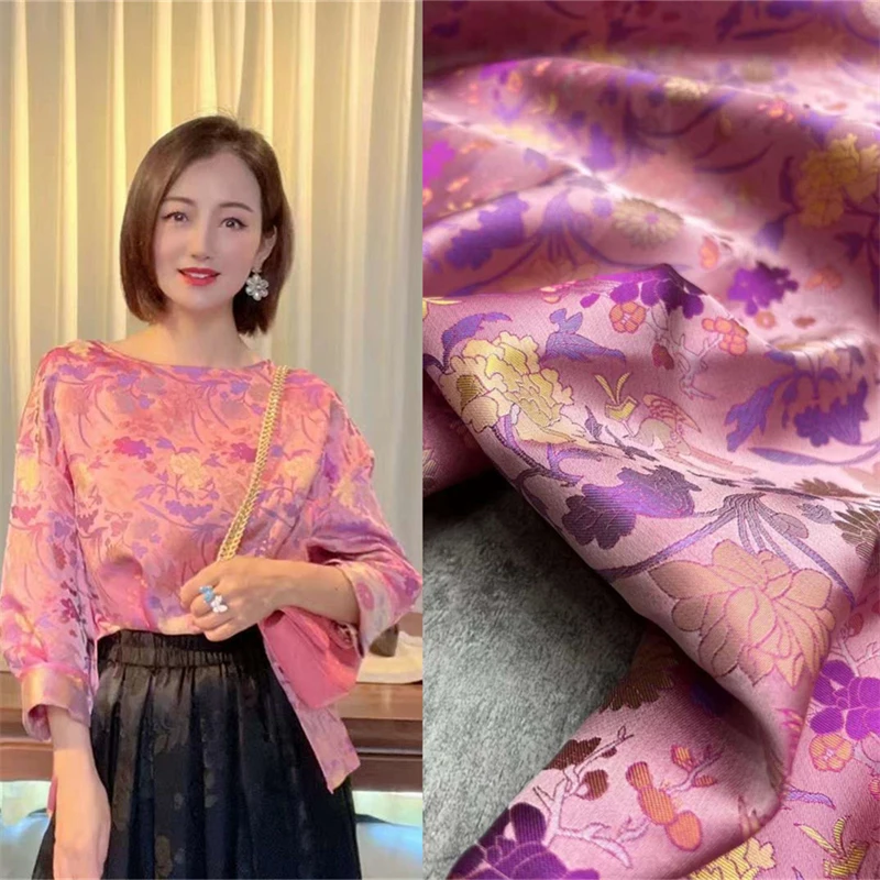 28momme Chinese Intangible Cultural Heritage New Song Brocade Pure Silk Jacquard Brocade Fabric Luxury Handmade Sewing Material